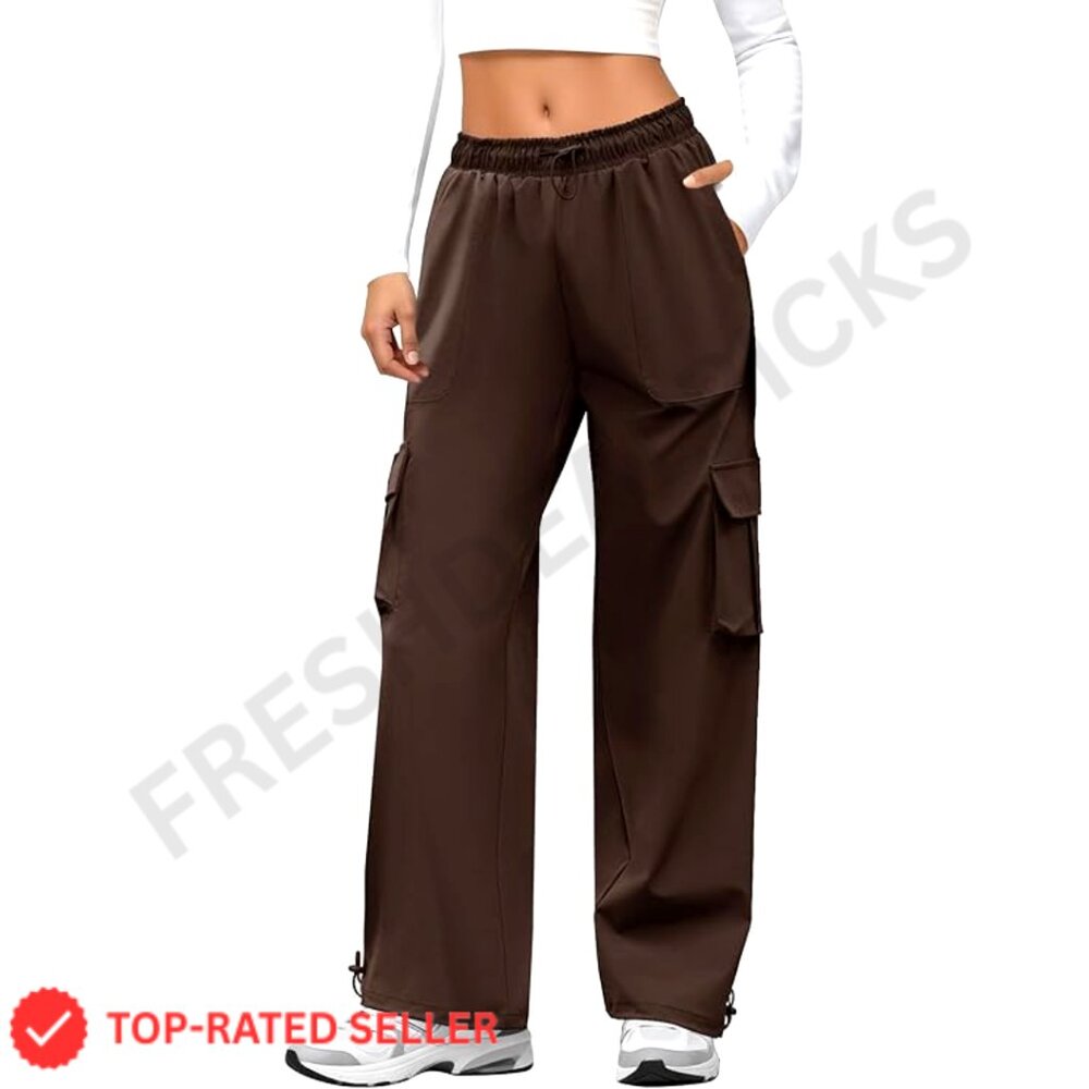 Quick Dry Parachute Cargo Pants Elastic Waist Lightweight Water Resistant